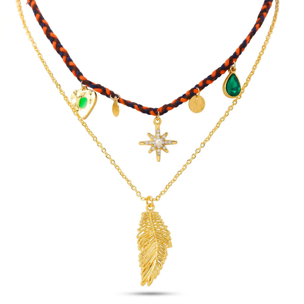 PAJURI Necklace Anti-Tarnish Feather Pendant Layered Chain