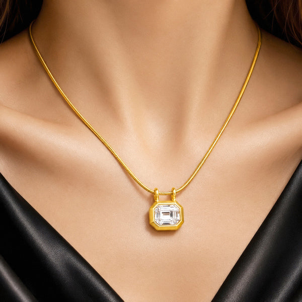 PAJURI Necklace Anti-Tarnish Gold Plated Octagon Crystal