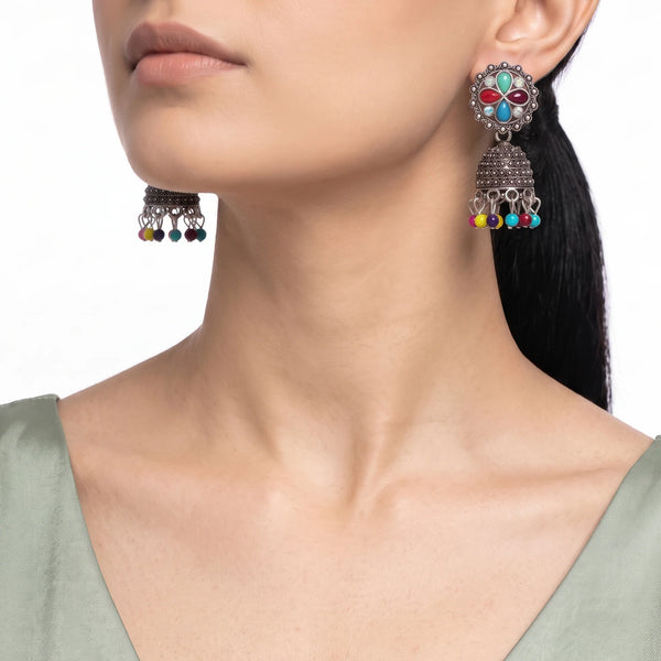 PAJURI Earrings Anti-Tarnish Oxidized Multicolor Jhumka