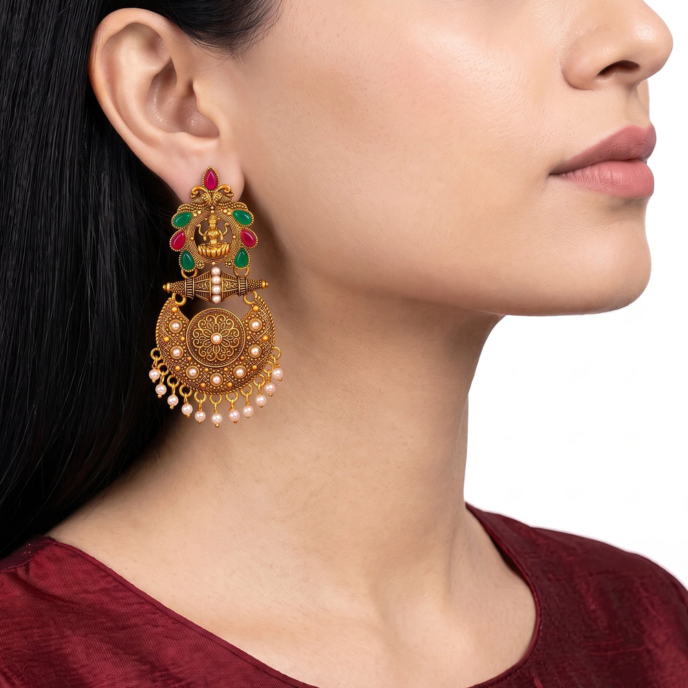 PAJURI Earrings Anti-Tarnish Lakshmi Temple Jhumka