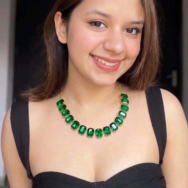PAJURI  Necklace Anti-Tarnish Gold Plated Emerald Crystals