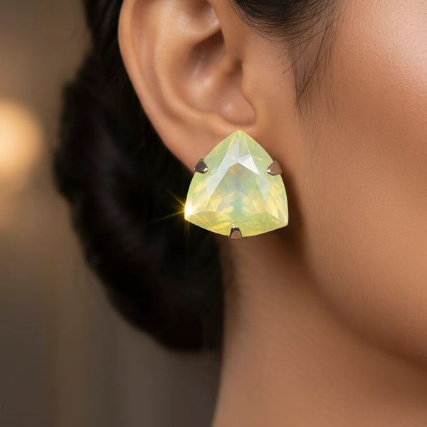 PAJURI Earrings Lemon Yellow Trillion Stone Studs