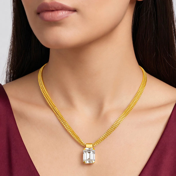 PAJURI Necklace Anti-Tarnish Box Chain Crystal Pendant