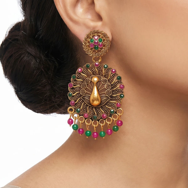 PAJURI Earrings Anti-Tarnish Peacock Chandbali With Stone Details