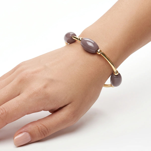 PAJURI Bracelet Anti-Tarnish Grey Stone Bangle (Adjustable Size)
