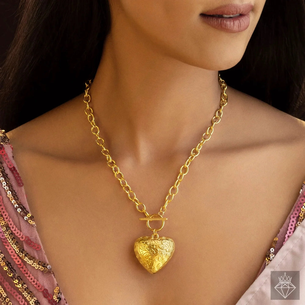 PAJURI Necklace Anti-Tarnish T-Lock Puffy Heart Pendant