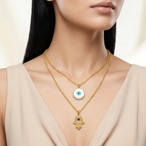PAJURI Necklace Anti-Tarnish Evil Eye Charms Multilayered Pendant Chain Set