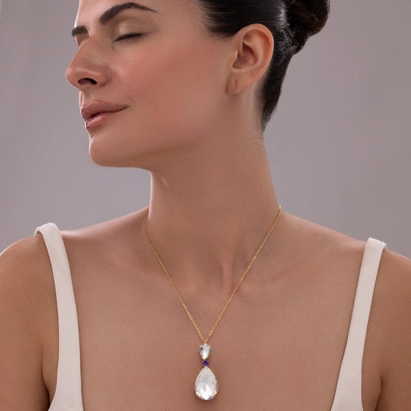 PAJURI Necklace Anti-Tarnish White Drop Crystal Pendant