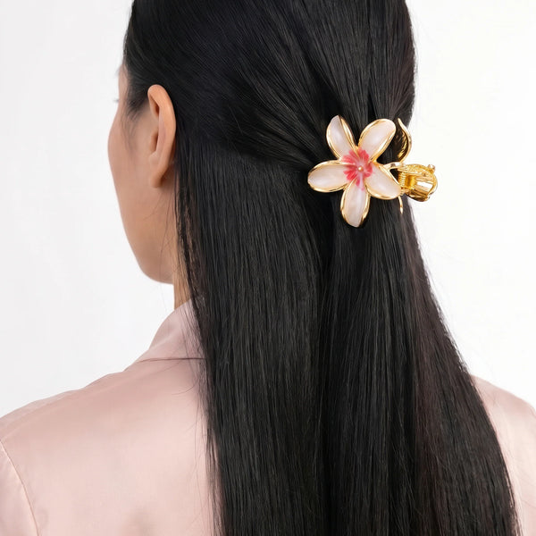 PAJURI Hair Claw Clip Anti-Tarnish White Red Five Petal Enamel Flower Pin