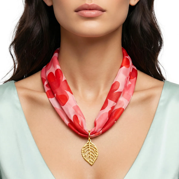 PAJURI COMBO ✨ Red Floral Scarf Necklace With Leaf Earrings