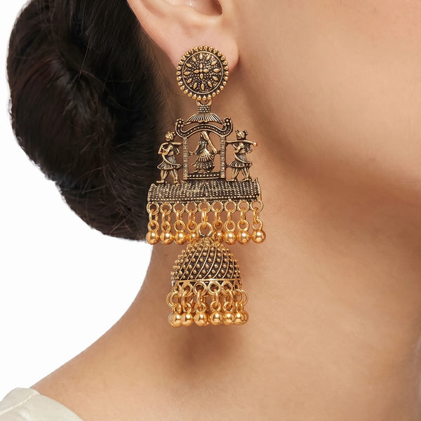 PAJURI Earrings Anti-Tarnish Dancer Motif Jhumka