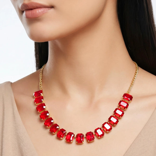 PAJURI Necklace Anti-Tarnish Ruby Red Crystals