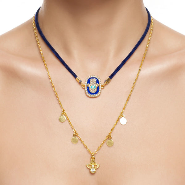 PAJURI Necklace Anti-Tarnish Hamsa Hand Crystal Layered Chain