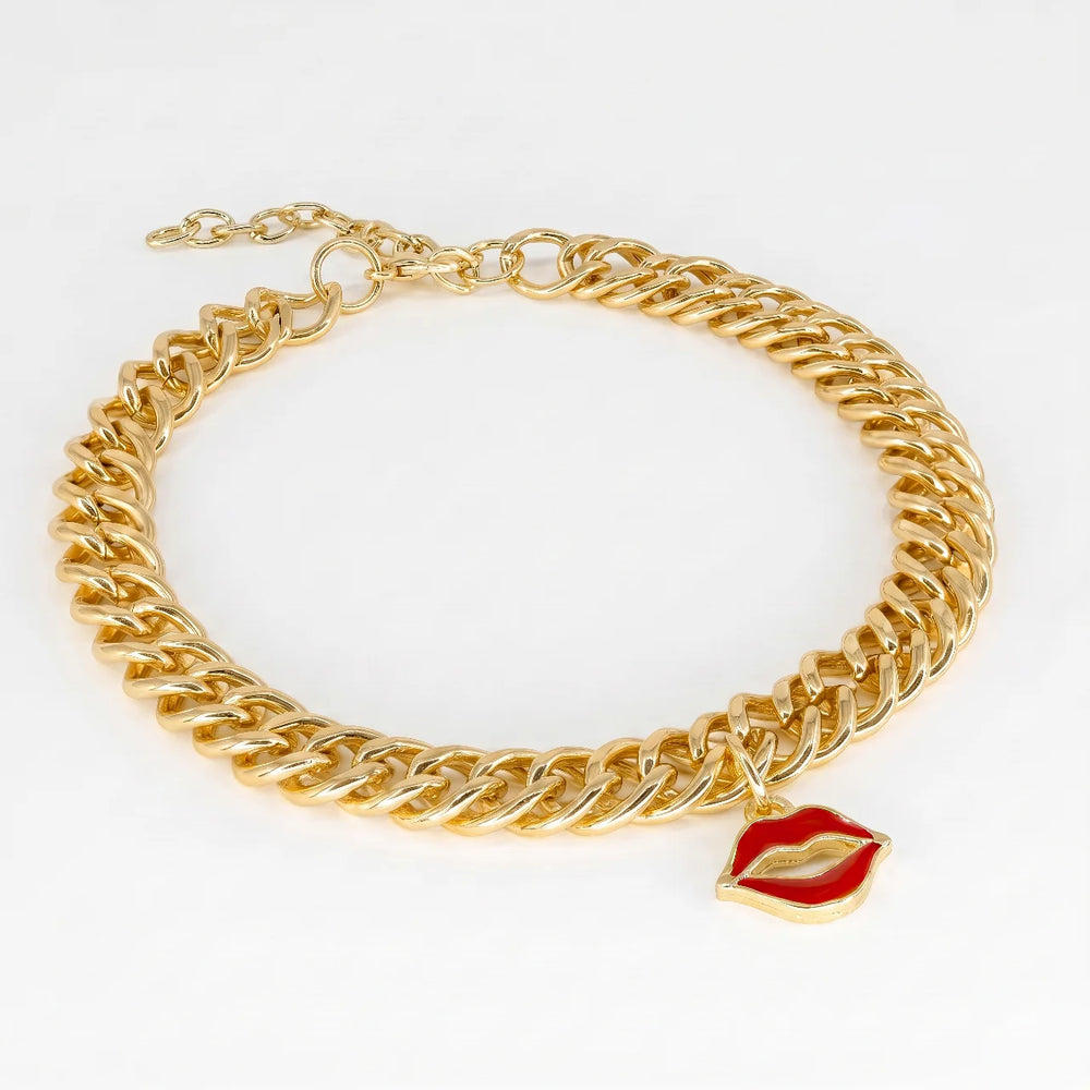 PAJURI Anklet Anti-Tarnish Lips Charm Chain