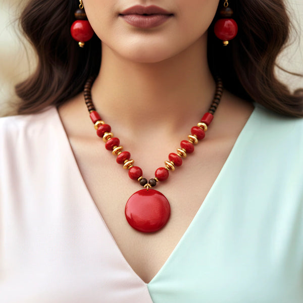PAJURI Necklace Bead & Resin Statement Set With Earrings