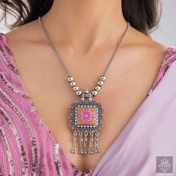 PAJURI Necklace Ethnic Statement Set With Colourful Enamel