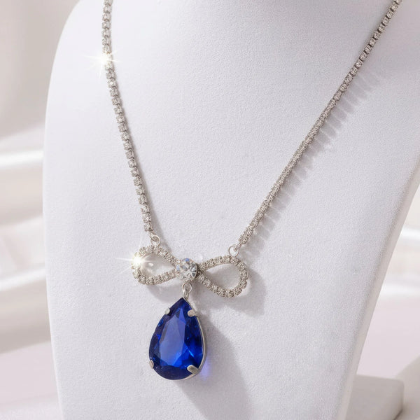 PAJURI Necklace Anti-Tarnish Crystal Studded INFINITY Blue Sapphire Pendant