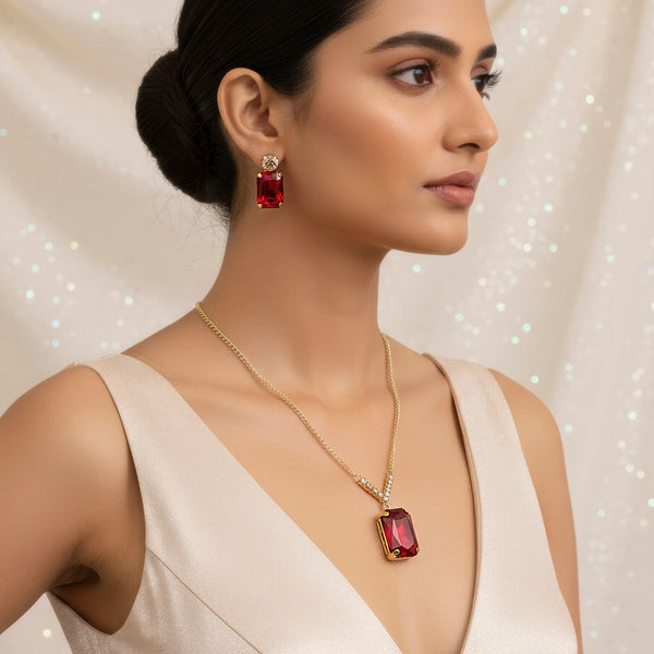 PAJURI Necklace Anti-Tarnish V-Shape Pendant Set with Earrings
