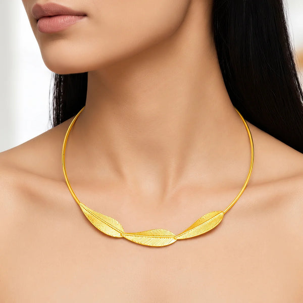 PAJURI Necklace Anti-Tarnish SLEEK Golden Leaf Hasli