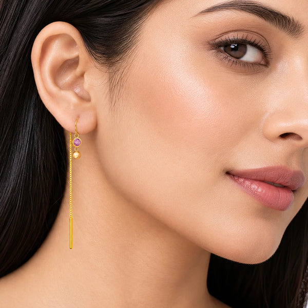 PAJURI Earrings Anti-Tarnish Pink Crystal Threader