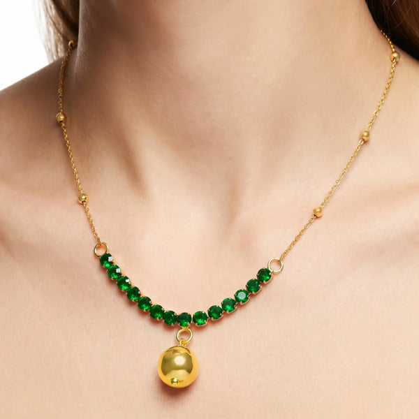 PAJURI Necklace Anti-Tarnish Emerald Ball Pendant