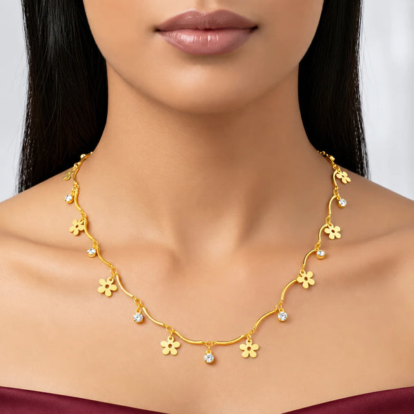 PAJURI  Necklace Anti-Tarnish Gold Plated Flower Crystal