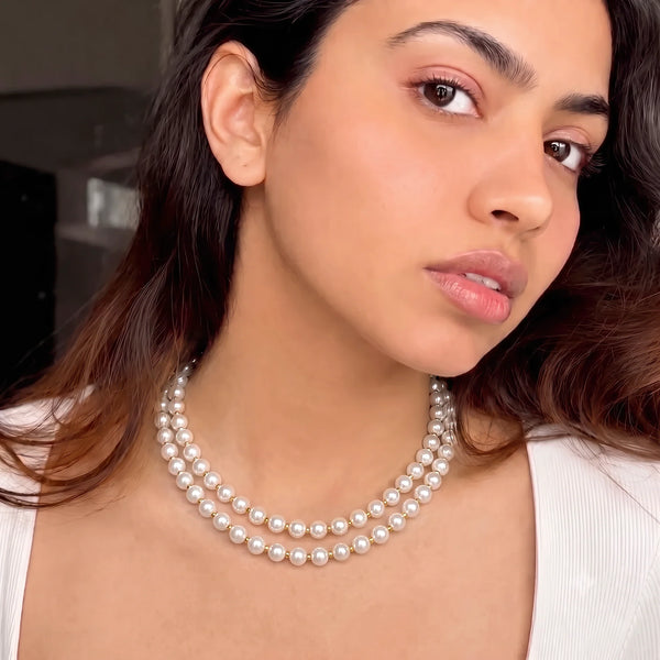PAJURI Necklace With Double-Layered White Pearls