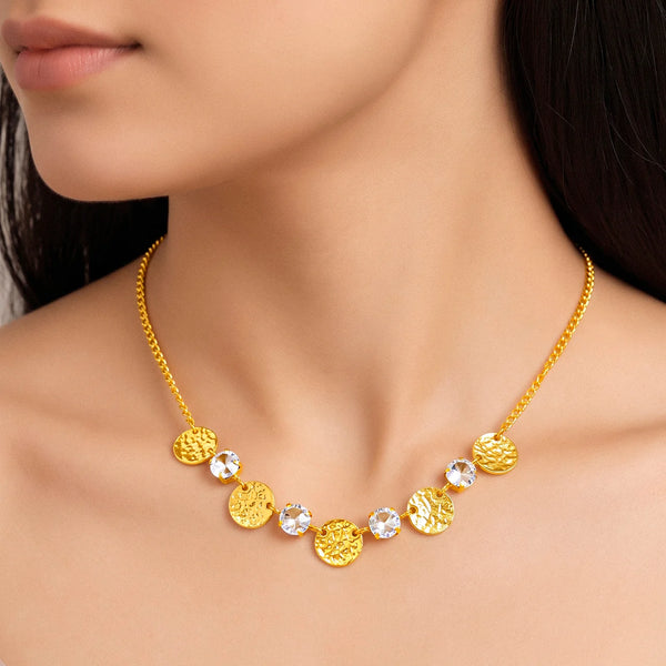 PAJURI Necklace Anti-Tarnish Hammered Gold Plated Coins & Crystals Statement Set