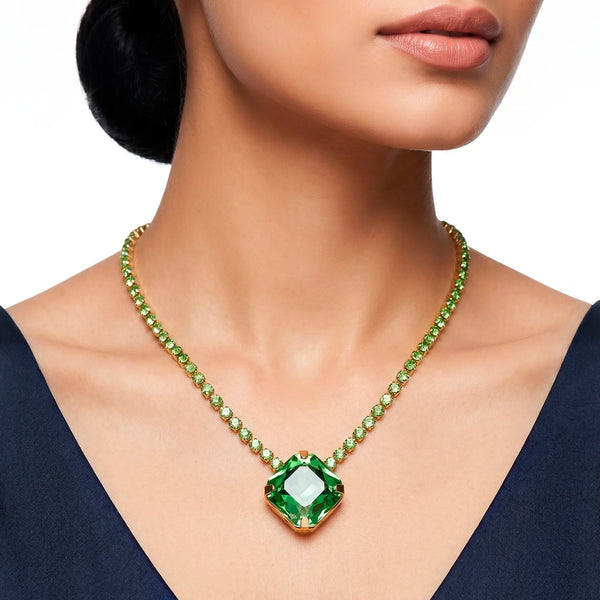 PAJURI Necklace Anti-Tarnish Oversized Cushion Rhinestone Peridot Pendant