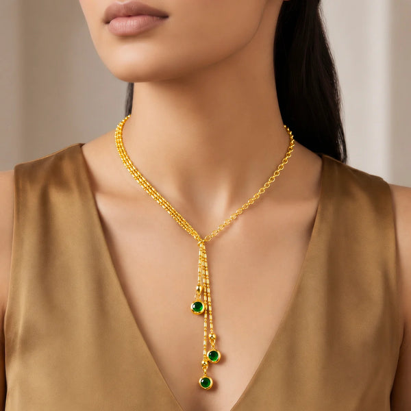 PAJURI Necklace Anti-Tarnish Gold Plated Emerald Green Crystals