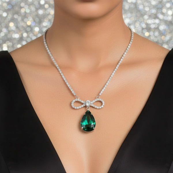 PAJURI Necklace Anti-Tarnish Crystal Studded INFINITY Emerald Set