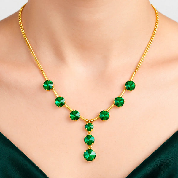 PAJURI Necklace Anti-Tarnish Spacer Round Emerald Green Crystals Set