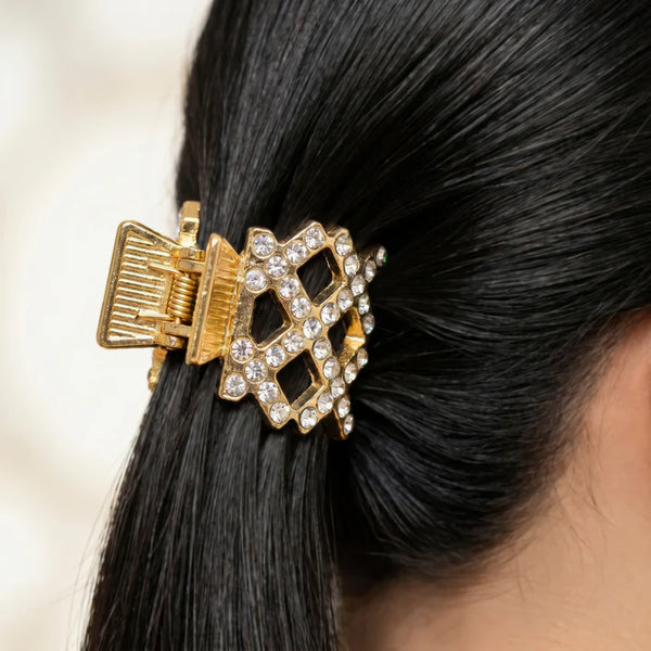 Hair Claw Clip Anti-Tarnish Lattice With Rhinestones