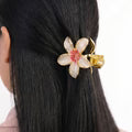 PAJURI Hair Claw Clip Anti-Tarnish White Red Five Petal Enamel Flower Pin
