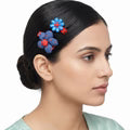 PAJURI Hair Clip Anti-Tarnish Blue Flower Pair Plastic Fabric Red Polka Dot