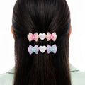 PAJURI 2 Hair Clip Anti-Tarnish Pastel Peach Purple Pair Flower Heart Accent
