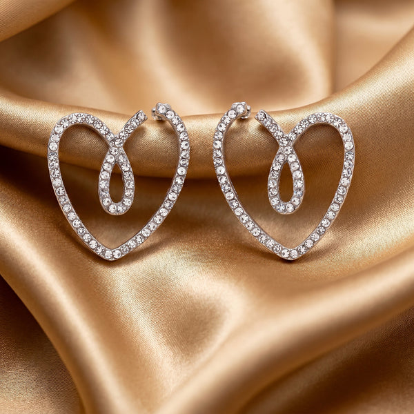 PAJURI Earrings Anti-Tarnish Crystal Heart Loop Statement