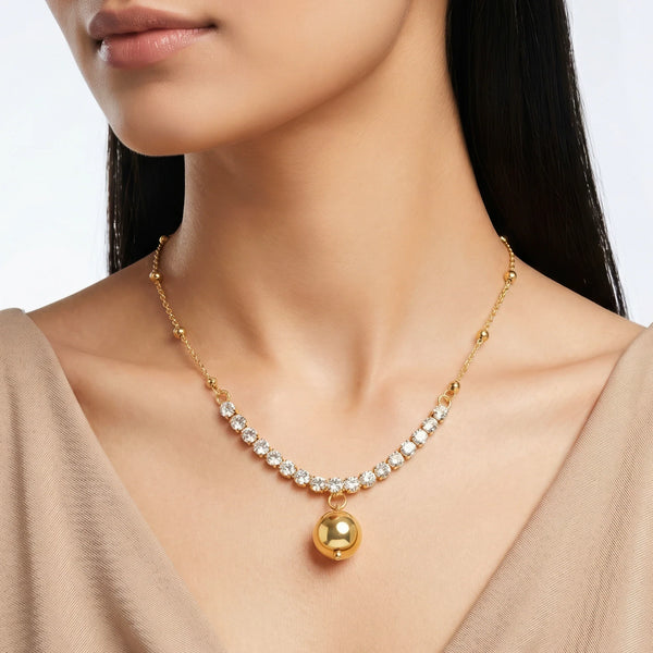 PAJURI Necklace Anti-Tarnish Gold Plated Ball Chain With American Diamonds