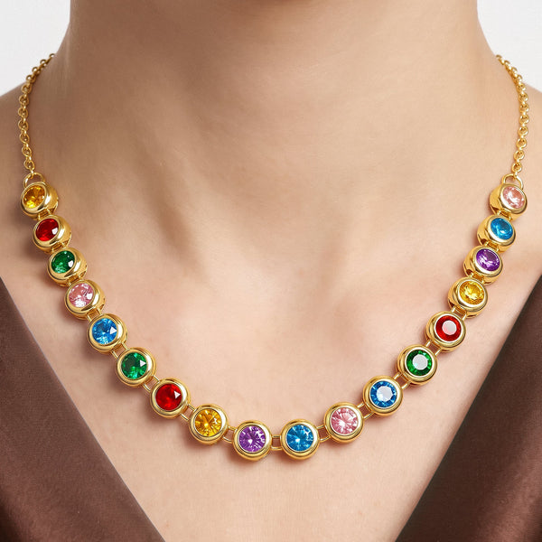 PAJURI Necklace Anti-Tarnish Gold Plated Multicoloured Crystals