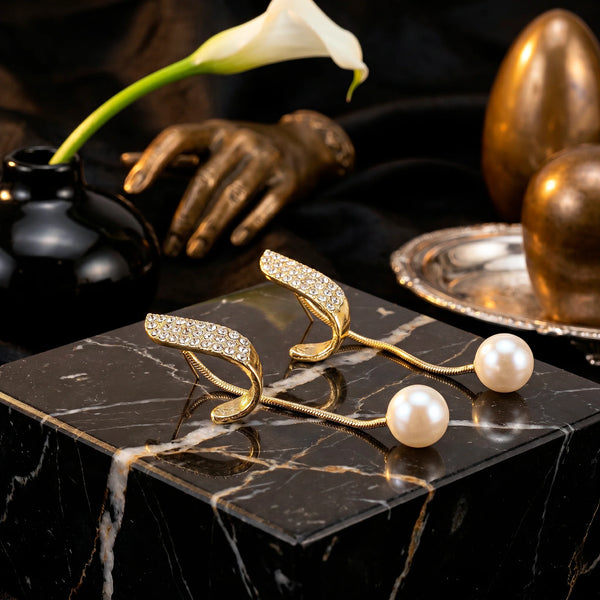 PAJURI Earrings Anti-Tarnish Curved Crystal Pearl Studs