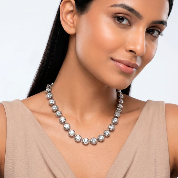 PAJURI Necklace Anti-Tarnish Crystal-Encrusted Bezel Chain Single-Line