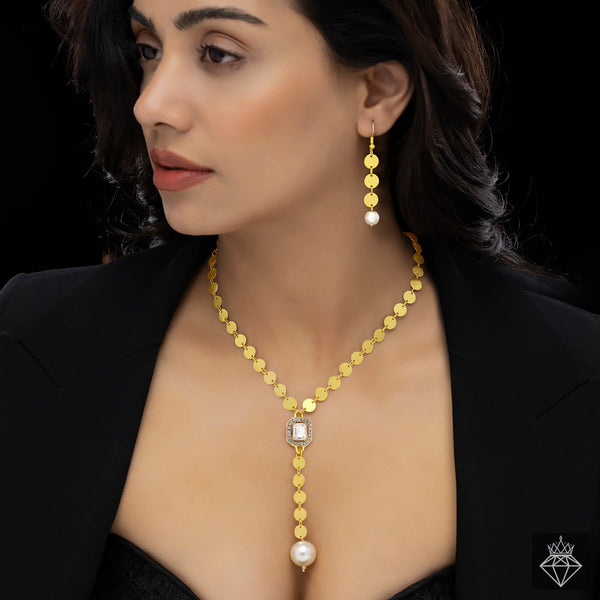 PAJURI Necklace Golden Anti-Tarnish Set With Earrings