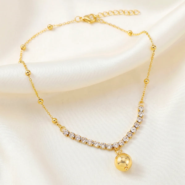 PAJURI Necklace Anti-Tarnish Rhinestone Ball Pendant Chain