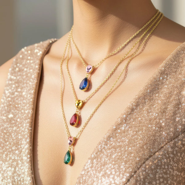 PAJURI Necklace Anti-Tarnish Multilayered & Multicoloured Crystals Set