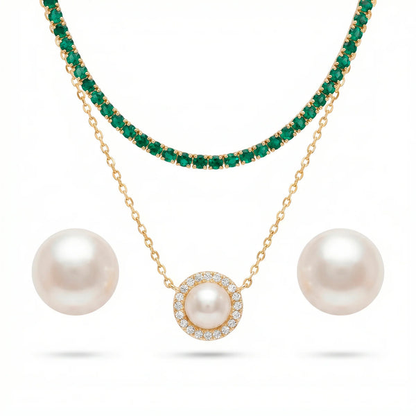 PAJURI Necklace Anti-Tarnish Double Layer Set With Earrings