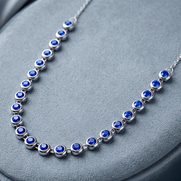 PAJURI Necklace Anti-Tarnish Studded Single-Line With Blue Sapphire Crystals