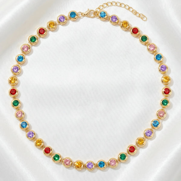 PAJURI Necklace Anti-Tarnish Studded Single-Line With Multicoloured Crystals