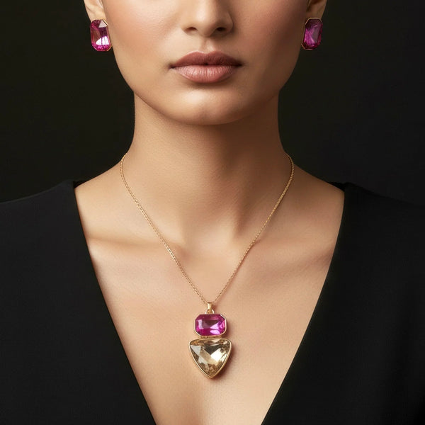 PAJURI Necklace Anti-Tarnish Rectangle & Triangle Pendant with Earrings