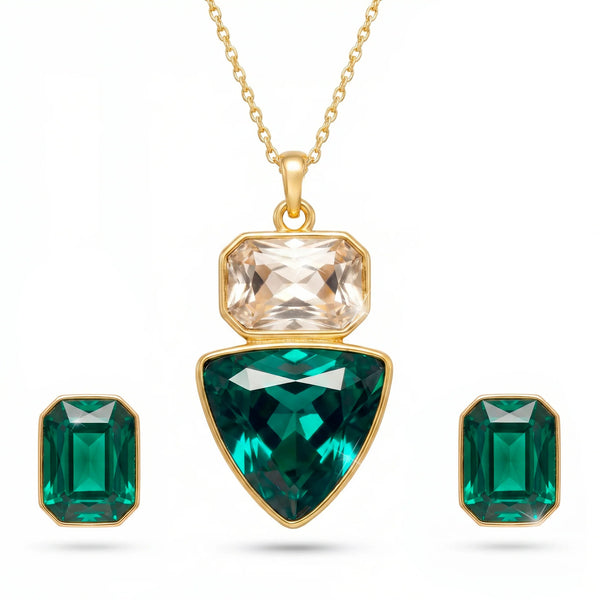 PAJURI Necklace Anti-Tarnish Rectangle & Triangle Pendant with Earrings