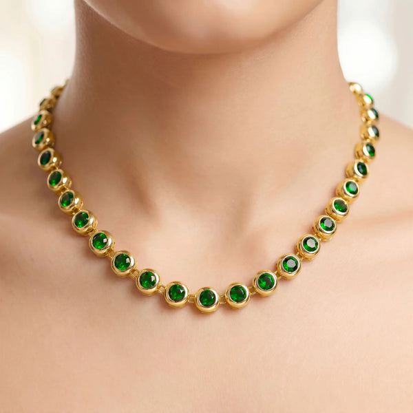 PAJURI Necklace Anti-Tarnish Studded Single-Line With Emerald Crystals